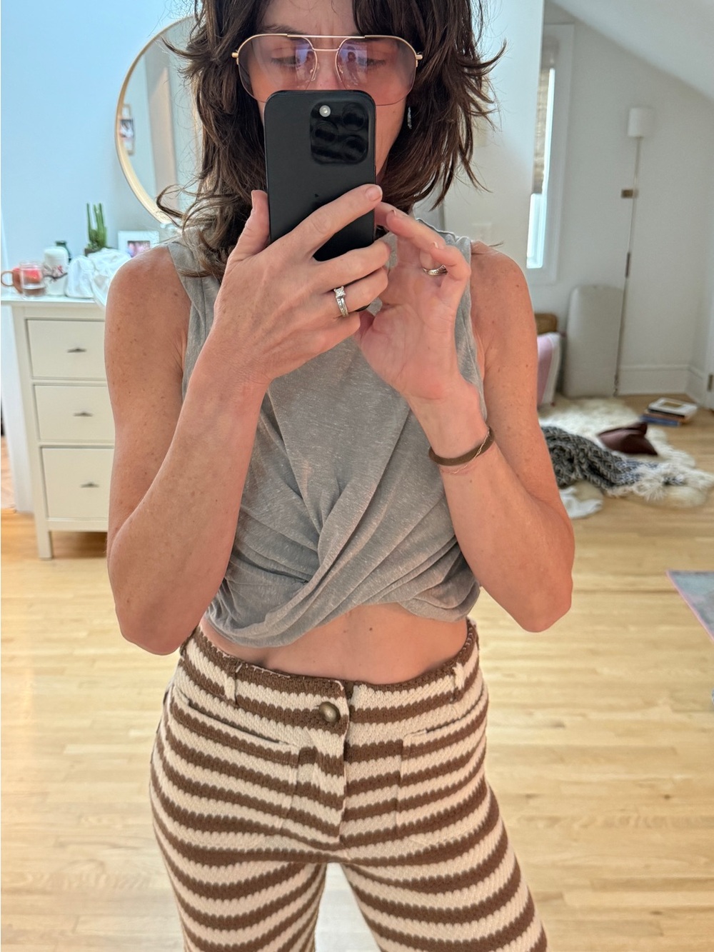 Anthropologie Brown and Cream Striped Wide-Leg Knit Pants